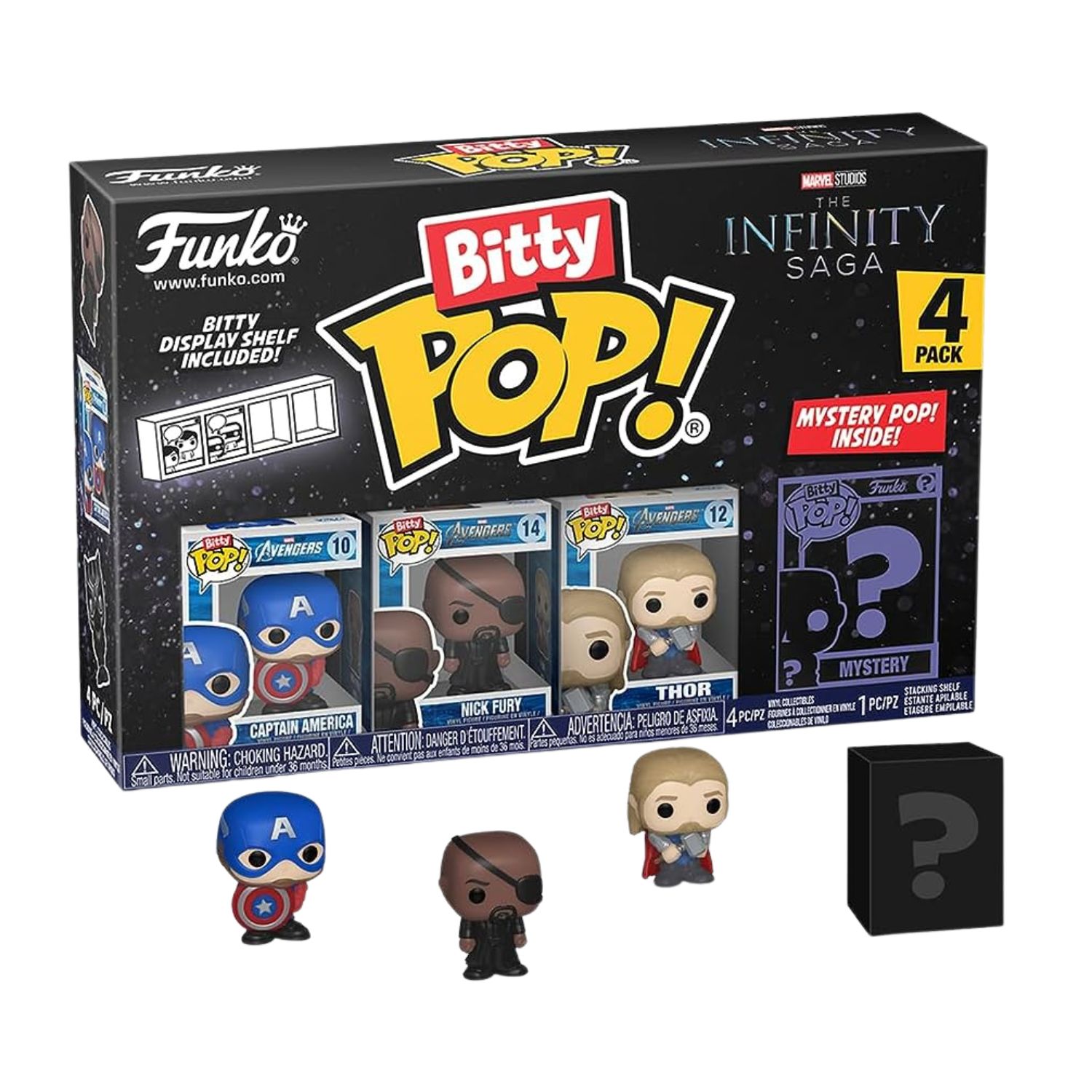 Funko Bitty Pop! Marvel – Captain America, Nick Fury, Thor + Mystère – 4 Pack 2,2 Cm