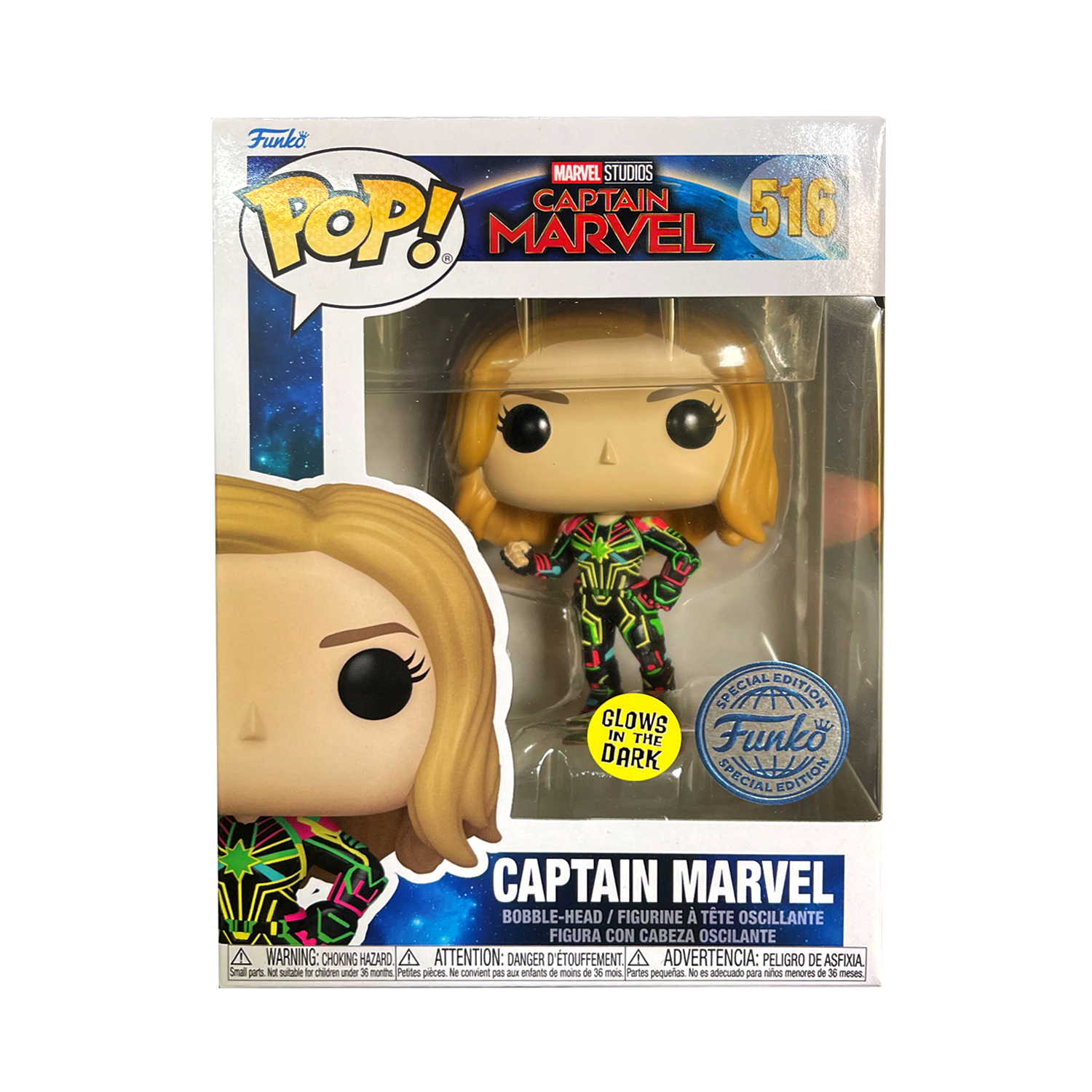 Funko Pop! Marvel Captain Marvel (Neon Suit) (Glows inthe Dark) (Special  Edition)
