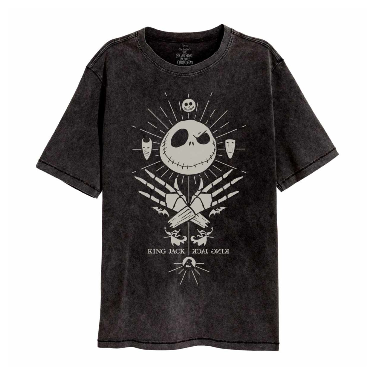 Nightmare Before Christmas – Maglietta Uomo Mystic Jack Acid Wash – 100% Cotone, Girocollo, Maniche Corte, Colore Nero