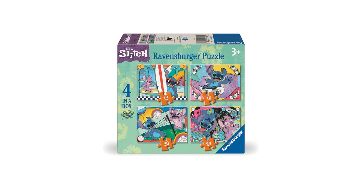 Παζλ Ravensburger Puzzle Disney: Stitch - Vacay Mode 4 in a Box (12/16 ...
