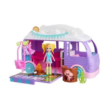 Mattel Polly Pocket: Tiny Worlds Big Surprises! - Glamping Camper Van Vehicle Playset (JCC32)