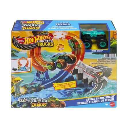 Πίστα Mattel Hot Wheels Monster Trucks: Sharks VS. Dinos - Spiral Shark Smash Playset (JFR08)