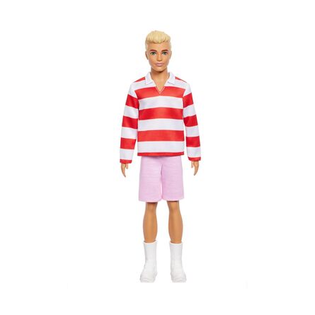 Mattel Barbie: Ken - Red White Stripes T-Shirt  &a Pink Shorts with Blonde Hair Doll Fashionistas (HYV01)