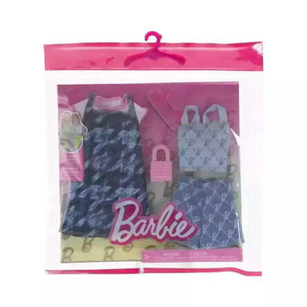 Μattel Barbie: Fashions 2-Pack Clothing Set - Jean Dress, T-Shirt, Jean Shorts, Jean Bustier & Accessories (HRH45)