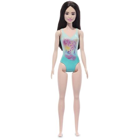 Κούκλα Mattel Barbie: Beach - Black Hair Doll Wearing Tropical Blue Swimsuit (HPV22)