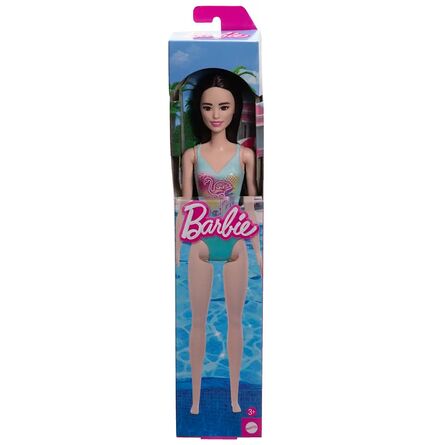 Κούκλα Mattel Barbie: Beach - Black Hair Doll Wearing Tropical Blue Swimsuit (HXX51)