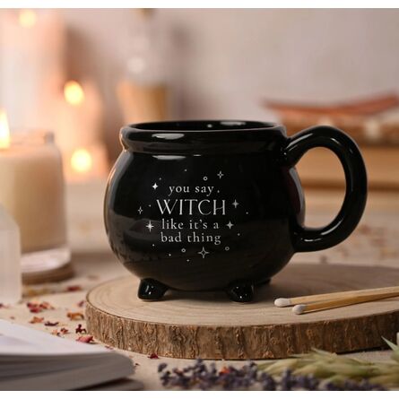 Halloween Black Cauldron Mug You Say Witch