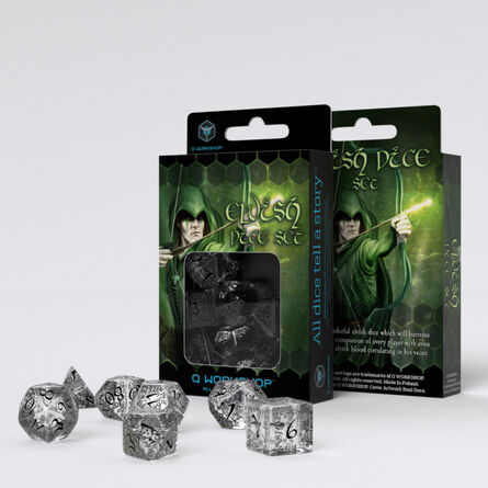 Elvish Dice Set: Translucent & Black
