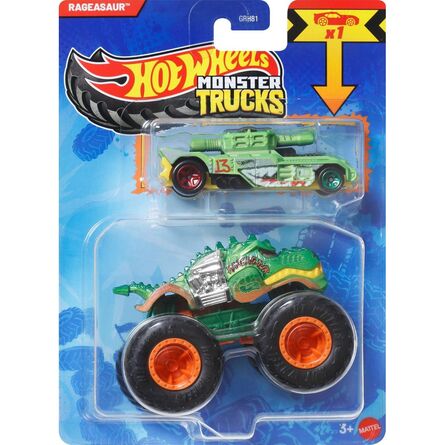 Mattel Monster: Trucks Vehicle With Small Car – Hw Mt Die-Cast &amp; Truck 4 (JJT55)