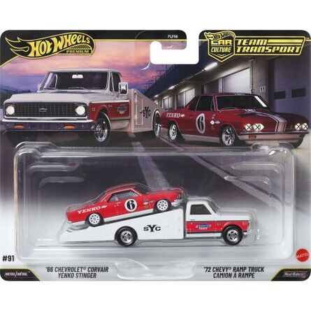 Mattel Hot Wheels Premium: Car Culture Team Transport - '66 Chevrolet Corvair Yenko Stinger &amp; '72 Chevy Ramp Truck Camion A Rampe Vehicles (JHX91)