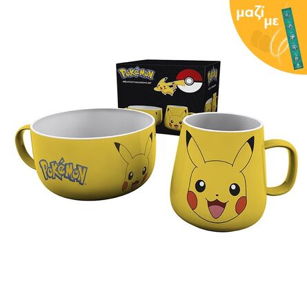 Breakfast Set Mug Bowl Pikachu Along with an Easter Candle