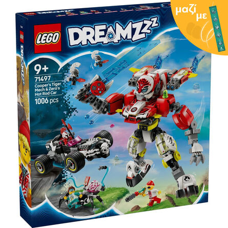 LEGO® DREAMZzz™: Cooper’s Tiger Mech & Zero’s Hot Rod Car (71497) Along with an Easter Candle