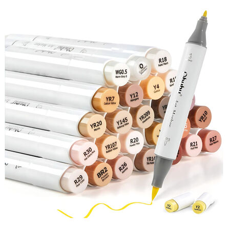 Ohuhu  Set 24 Alcohol Honolulu B Colors Skin Tone Alcohol Art Markers Brush & Fine