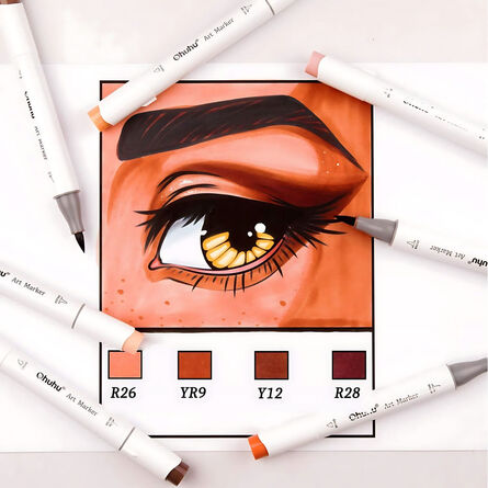 Ohuhu  Set 24 Alcohol Honolulu B Colors Skin Tone Alcohol Art Markers Brush & Fine