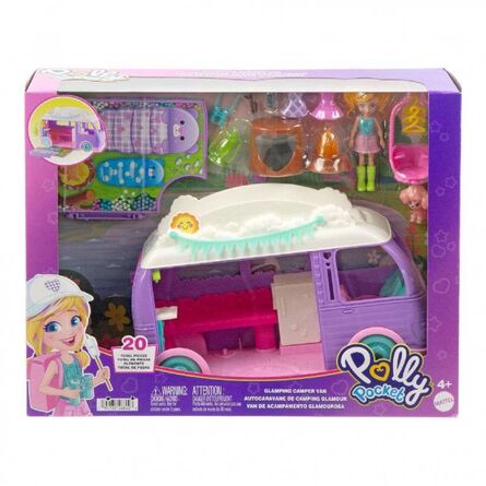 Mattel Polly Pocket: Tiny Worlds Big Surprises! - Glamping Camper Van Vehicle Playset (JCC32)