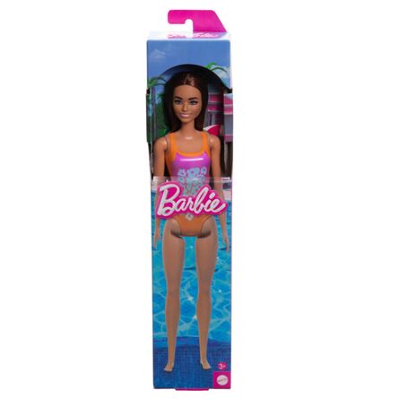Κούκλα Mattel Barbie: Beach - Light Brown Hair Doll Wearing Tropical Pink and Orange Swimsuit (HXX50)