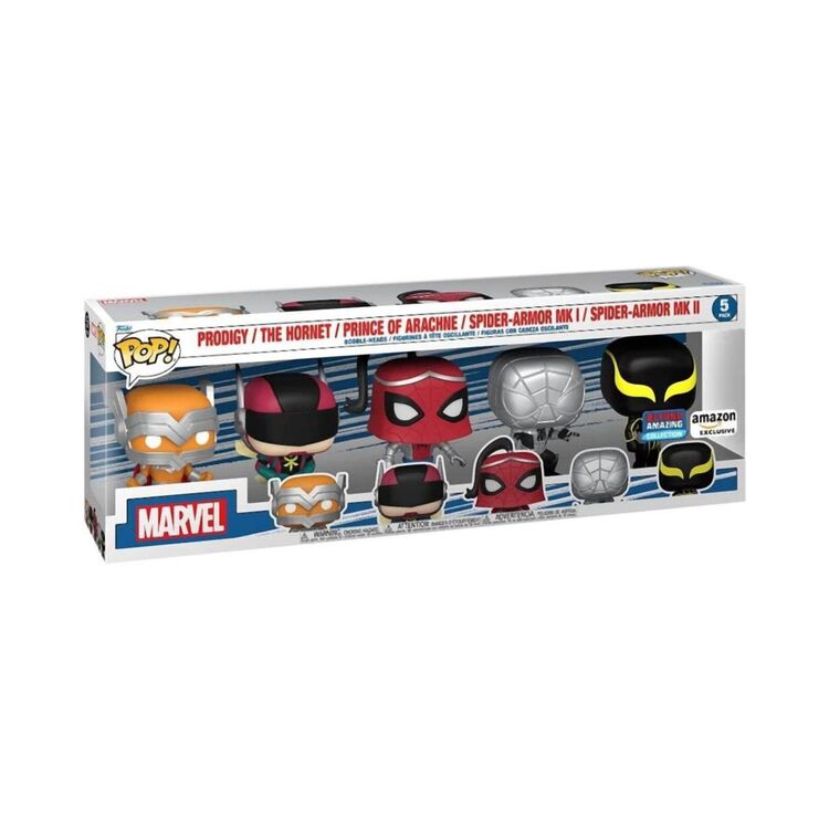 Product Funko Pop! Marvel: Spider-Man - Prodigy / The Hornet / Prince of Arachne / Spider-Armor MK I / Spider-Armor MK II (Amazon Exclusive) 5-Pack image