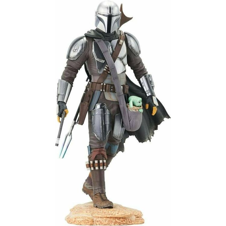 Mando Statue Diamond Premier: Star Wars The Mandalorian - Mando With Child Statue ...