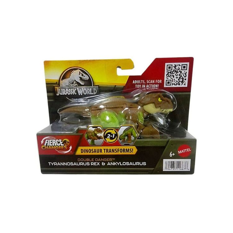 Product Mattel Jurassic World: Fierce Changers Double Danger - Tyrannosaurus Rex  Ankylosaurus (Brown) (HLP06) image