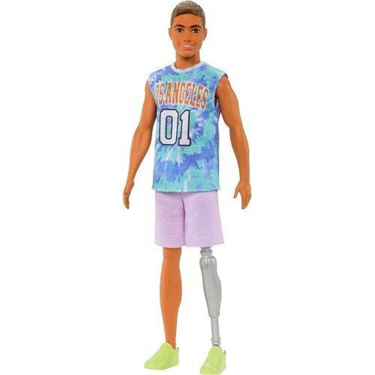 Product Mattel Barbie Ken Doll - Fashionistas #212 Doll with Prosthetic Leg Wearing Los Angeles Jersey and Purple Shorts with Sneakers (HJT11) image