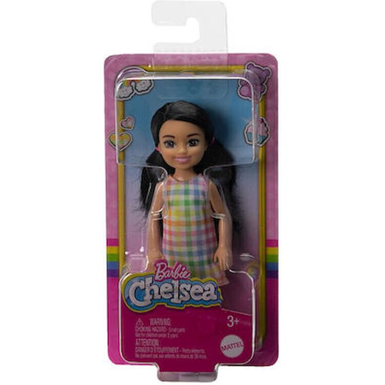 Product Mattel Barbie Club Chelsea Mini Girl Doll - Small Doll with Black Hair in Pigtails Wearing Removable Plaid Dress Pink Shoes (HKD91) image