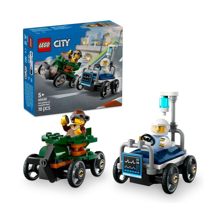 Product LEGO® City: Πακέτο Αγωνιστικών Αυτοκινήτων - Αεροπλάνο vs. Νοσοκομειακό Κρεβάτι (60459) image