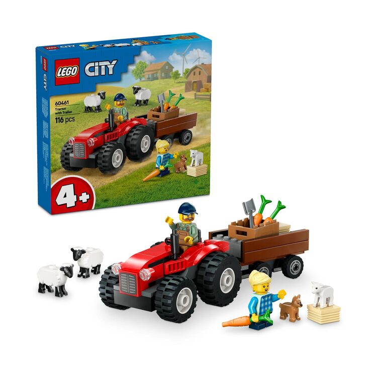 Product LEGO® City: Κόκκινο Αγροτικό Τρακτέρ με Τρέιλερ & Πρόβατα (60461) image