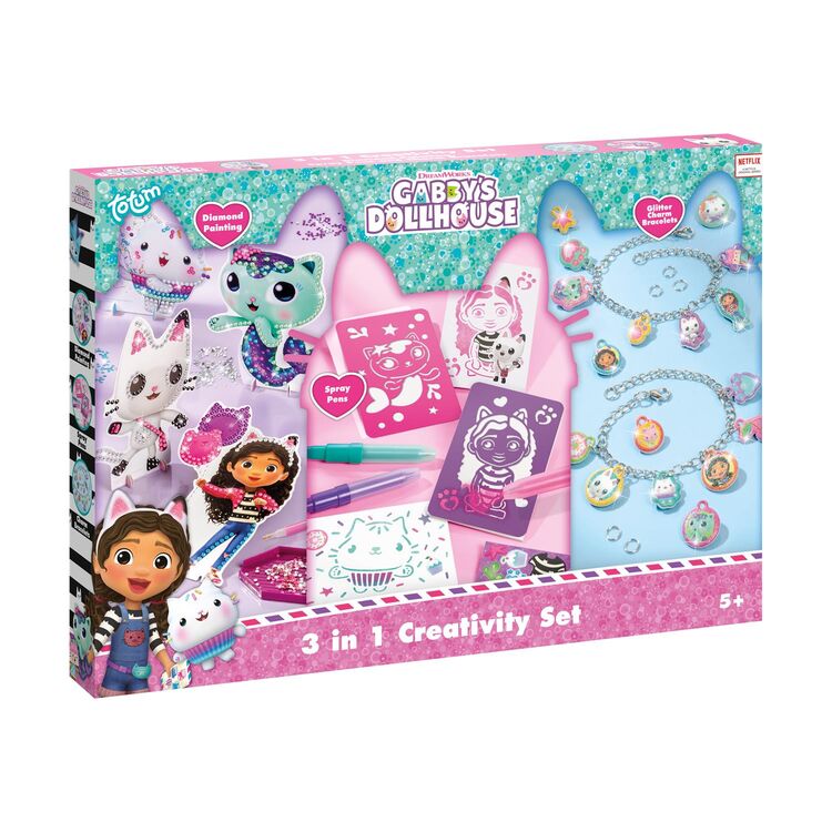 Product Totum: Gabby's Dollhouse - 3 In 1 Creativity Set Diamond Painting, Glitter Charm Bracelets & Spray Pens (TT420366) image