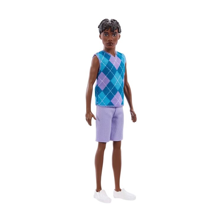Product Κούκλα Mattel Barbie: Style - Ken Fashionistas Doll with Dark Skin, Lavendar Shorts with Turquoise &amp; Lavender Argyle Shirt #253 (JJN67) image