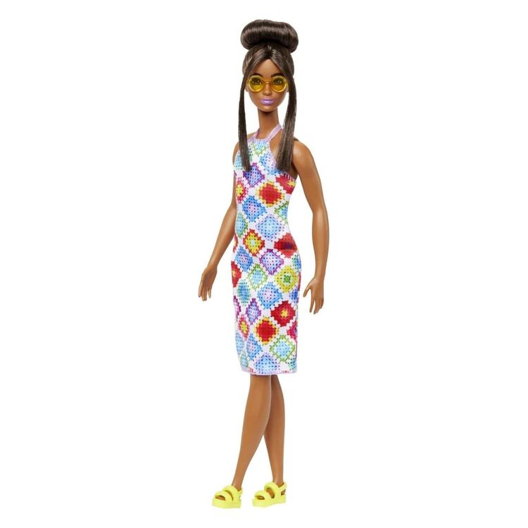Product Mattel Barbie Doll - Fashionistas #210 Brown Hair In Bun - Diamond Crochet Dress Dark Skin Doll (HJT07) image