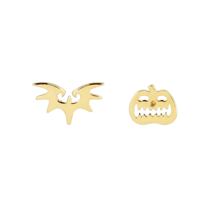 Product Disney Couture Nightmare Before Christmas Halloween Gold-Plated Bat & Pumpkin Earrings image