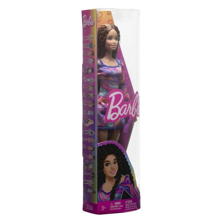 Product Mattel Barbie Doll - Fashionistas #206 With Crimped Hair And Freckles - Rainbow Marble Swirl Dress (HJT03) image