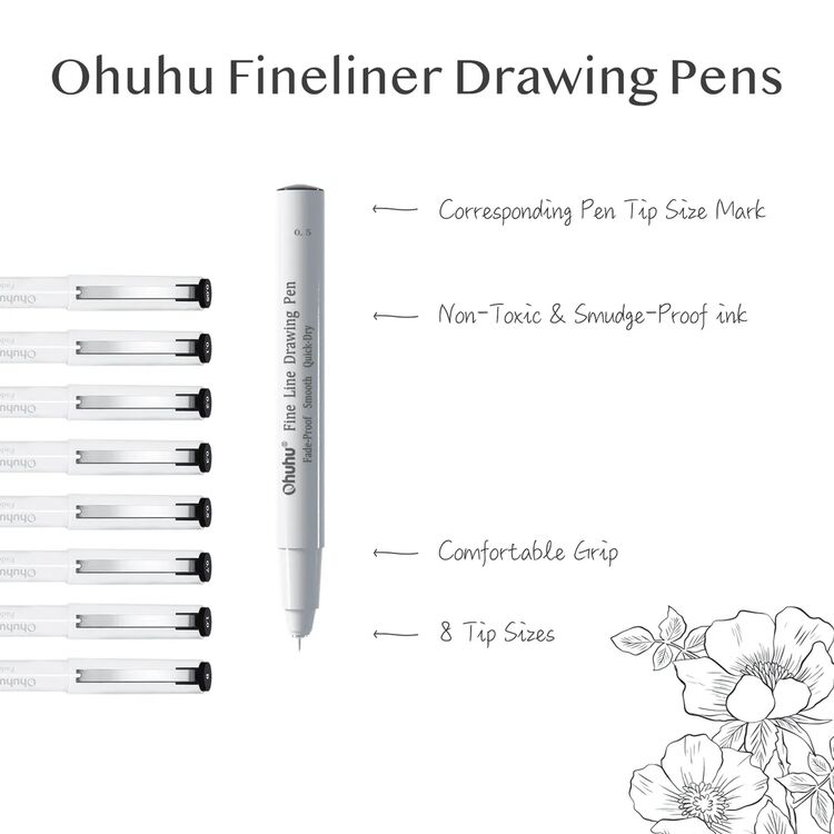 Product Ohuhu Set of 8 Fineliner Drawing Pens image