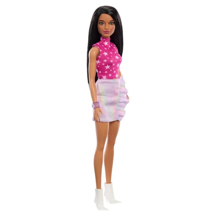 Product Mattel Barbie Doll - Fashionistas #215 Pink Star-Print Top Black Straight Hair Doll (HRH13) image
