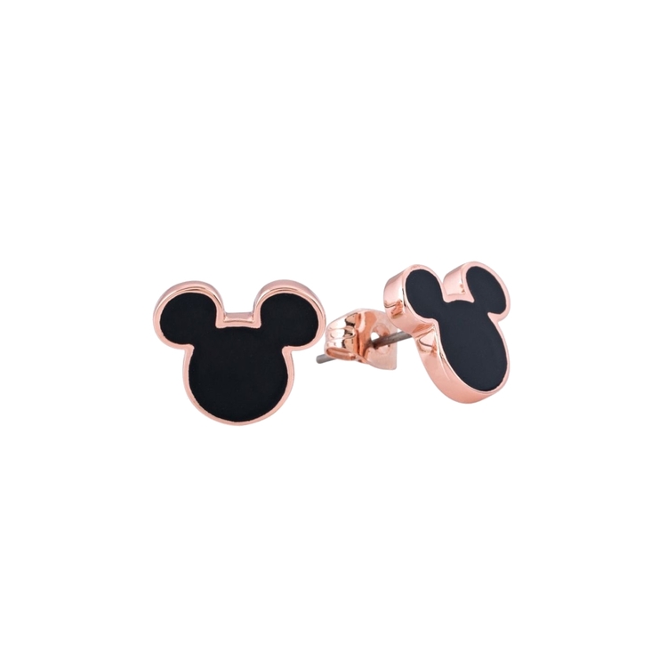 Product Disney Couture Mickey Mouse 90 Years Rose Gold-Plated Black Stud Earrings image
