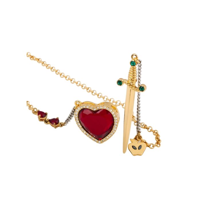 Product Disney Couture Snow White Gold-Plated Red Crystal Heart & Dagger Necklace image