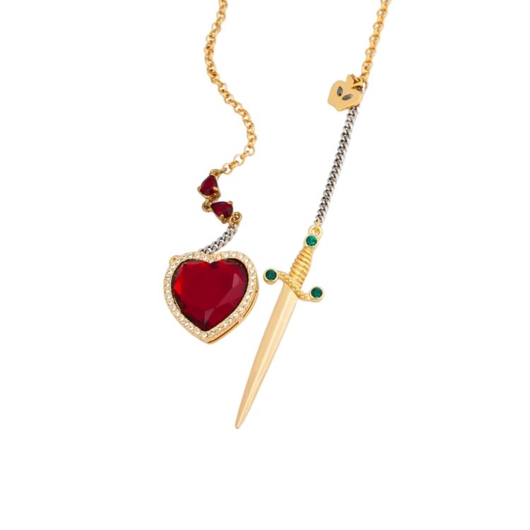 Product Disney Couture Snow White Gold-Plated Red Crystal Heart & Dagger Necklace image