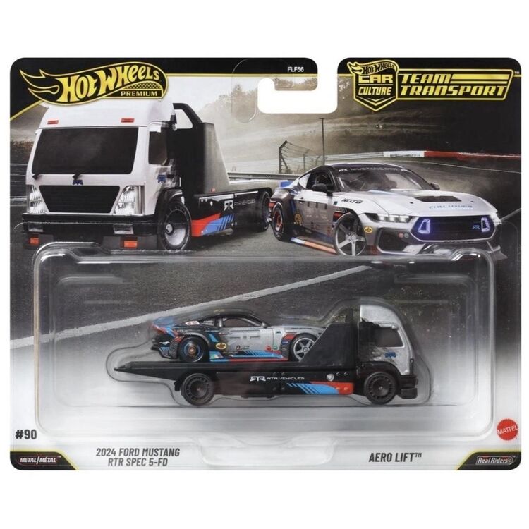 Product Mattel Hot Wheels Premium: Car Culture Team Transport - 2024 Ford Mustang RTR Spec 5-FD &amp; Aero Lift Vehicles (JHX92) image
