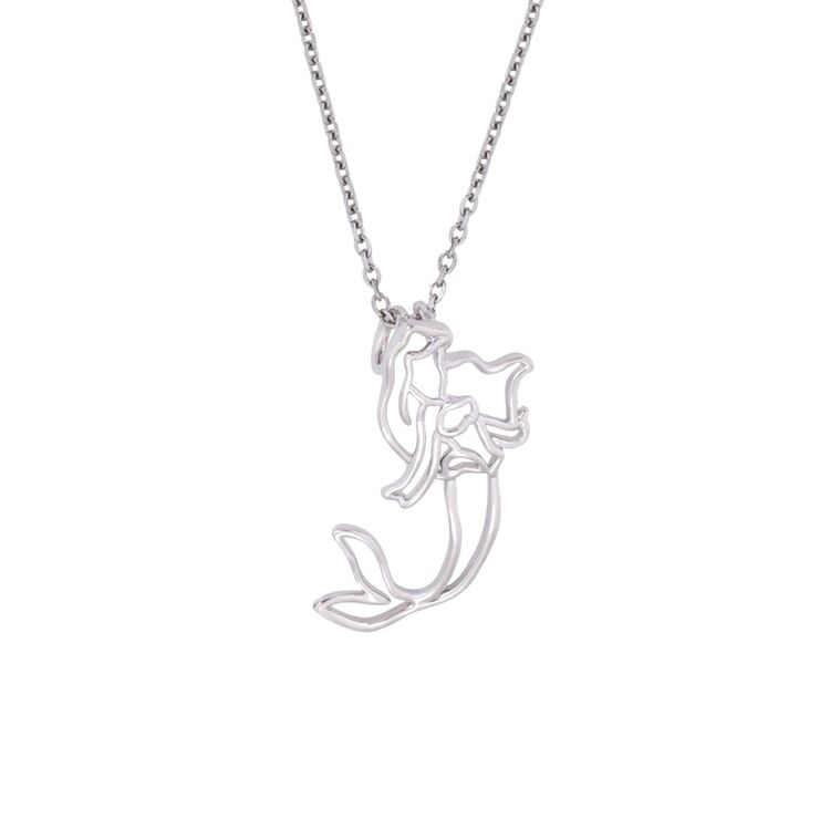 Product Disney Couture White Gold-Plated Little Mermaid Ariel Outline Character Necklace image