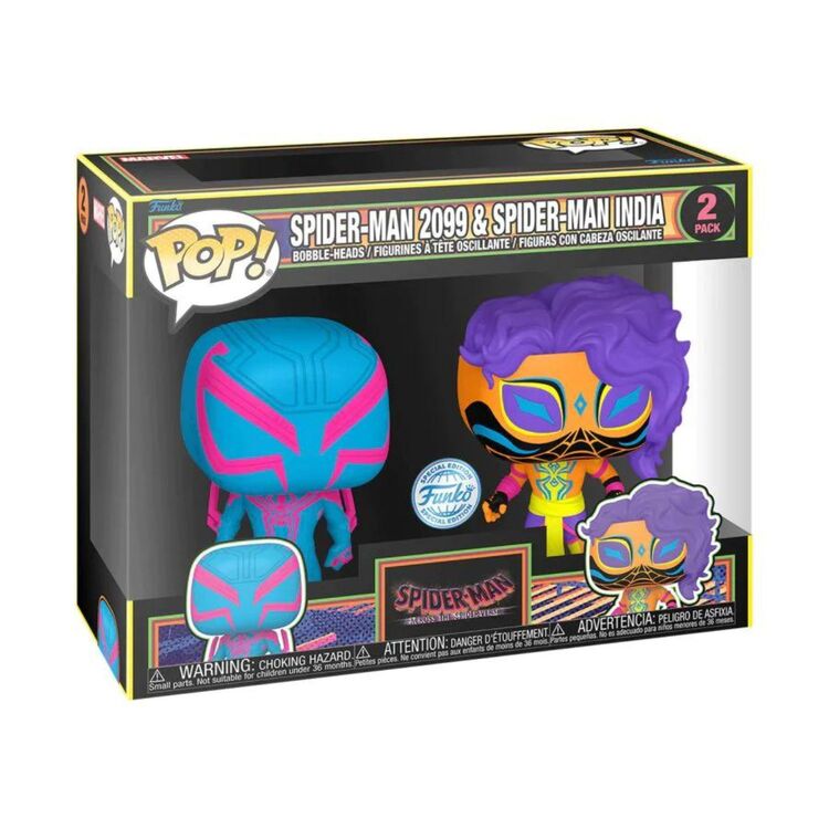 Product Funko Pop! Marvel Spider-Man Across the Spider-Verse -Spider-Man 2099 and Spider-Man India (Black Light) 2-Pack(Special Edition) image
