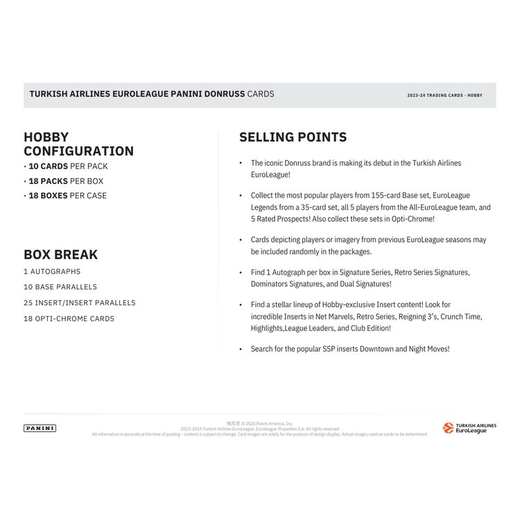Product 2023-24 Donruss Turkish Airlines EuroLeague Basketball Hobby Box (1 packet) image