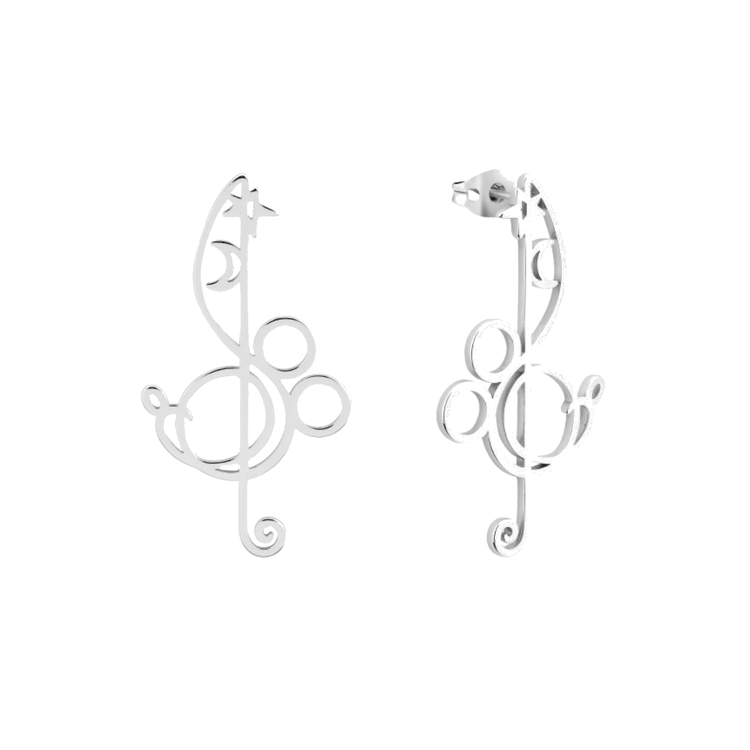 Product Disney Couture Fantasia Sorcerer's Apprentice Mickey White Gold-Plated Treble Clef Earrings image