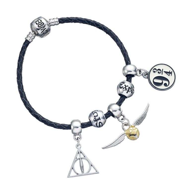 Product Βραχιόλι Harry Potter Charm Set Black Leather /Deathly Hallows/ Snitch/ Platform 9 3/4/Spellbeads image