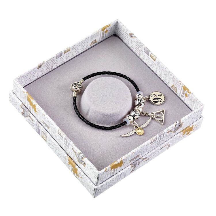 Product Βραχιόλι Harry Potter Charm Set Black Leather /Deathly Hallows/ Snitch/ Platform 9 3/4/Spellbeads image