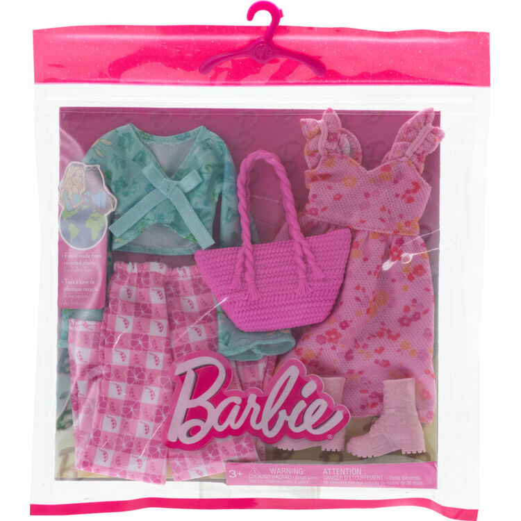 Product Μattel Barbie: Fashions 2-Pack Clothing Set - Floral Jacket, Butterfly Pant, Pink Floral Dress & Accessories (HRH43) image