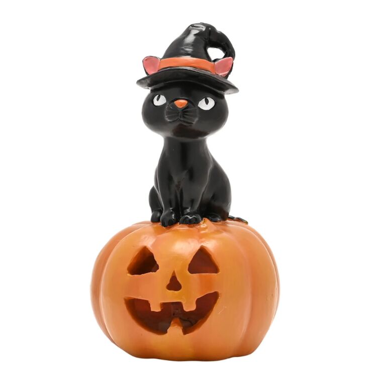 Product Halloween Led  Cat On A Pumpkin Ornament image