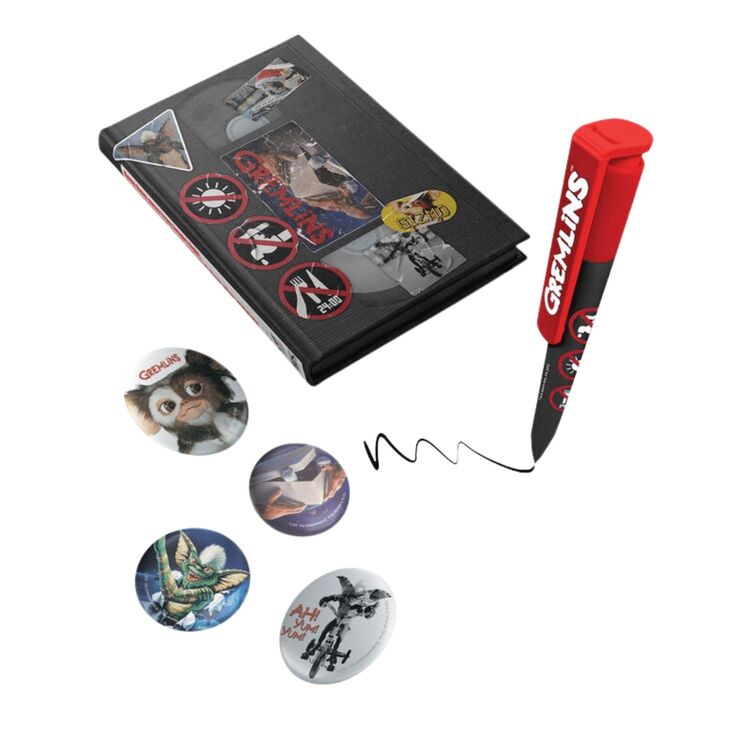 Product Gremlins Stationery Set In VHS Box, Notebook, Badges and Pen image