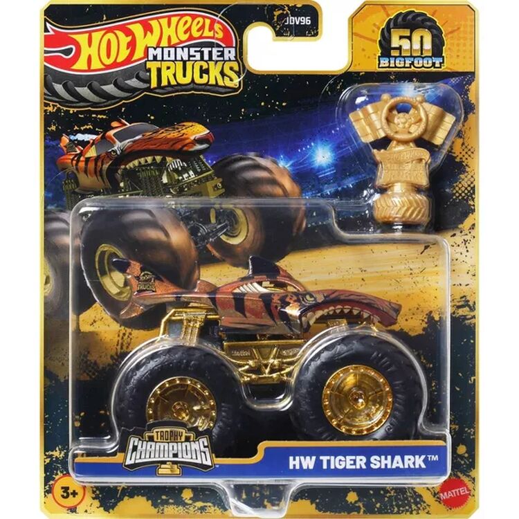Product Mattel Hot Wheels Monster Trucks: 50 Bigfoot Trophy Champions - HW Tiger Shark Vehicle (JDW02) image