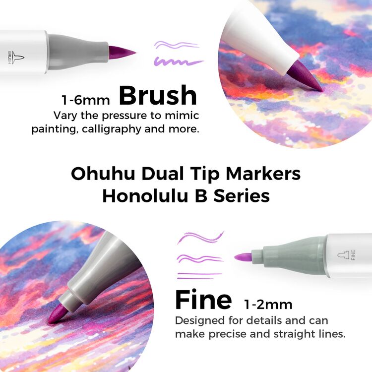Product Ohuhu Honolulu B Alcohol Art Markers Σετ Μαρκαδόρων 104 Χρωμάτων Brush & Fine image