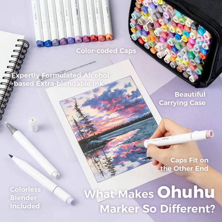 Product Ohuhu Honolulu B Alcohol Art Markers Σετ Μαρκαδόρων 104 Χρωμάτων Brush & Fine image